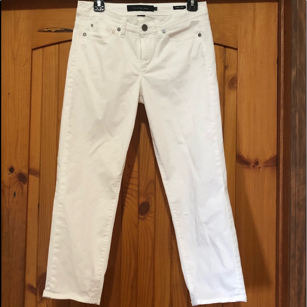 CALVIN CLEIN SKINNY CROP WHITE JEANS SIZE 8